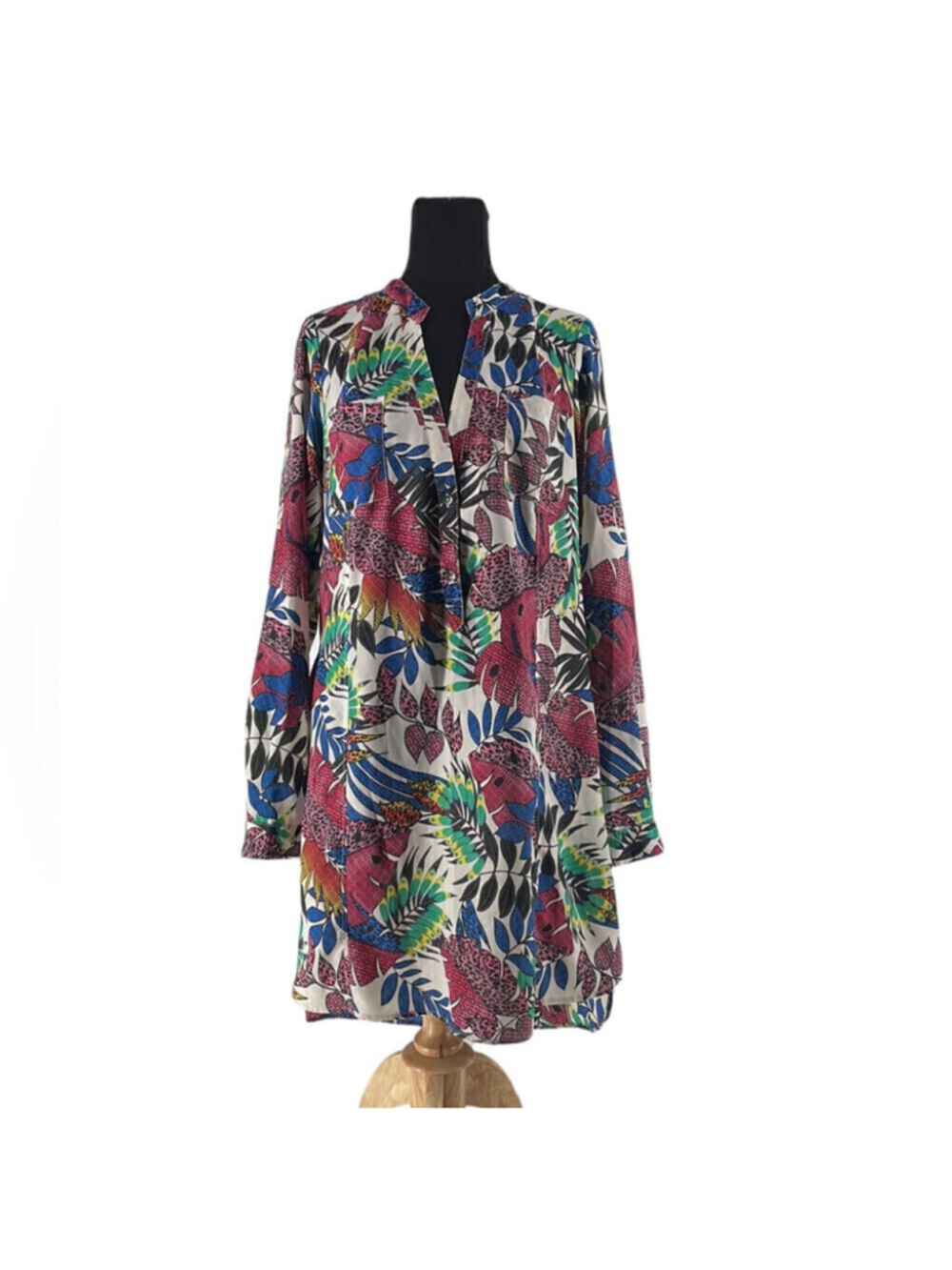 ZOA New York tropical leaf dress shirt dress colorful sz sm